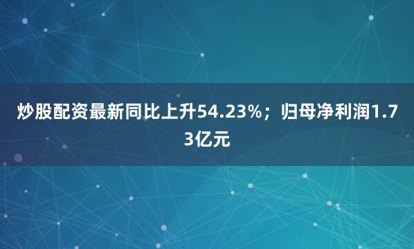 炒股配资最新同比上升54.23%；归母净利润1.73亿元